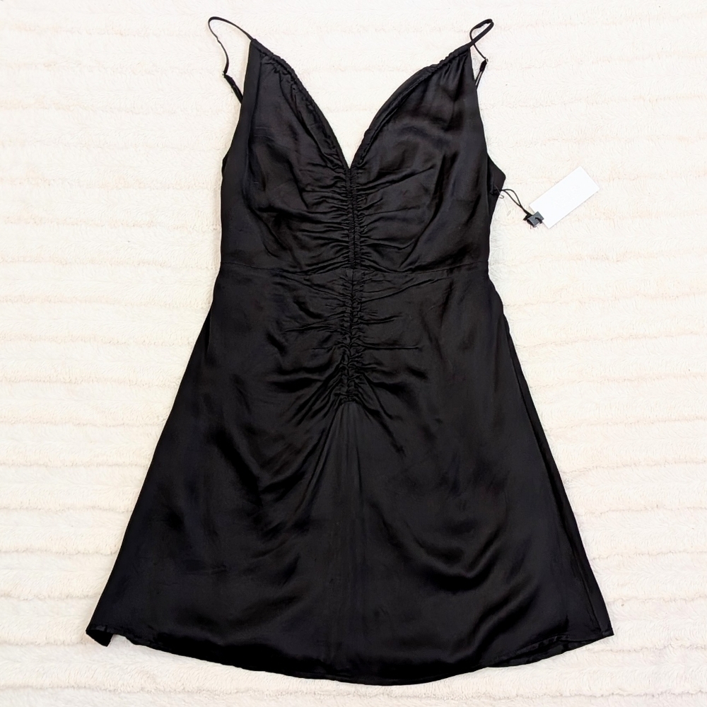 ASTR The Label Peony Black Ruched Satin Mini-Dress NWT - Picture 11 of 16